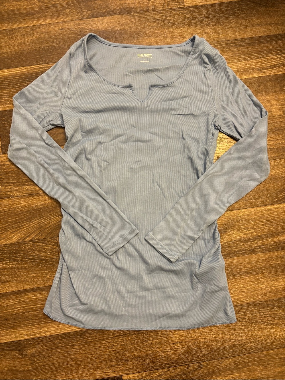 Old Navy Maternity Long-Sleeve Notch Neck Top in Dusty Blue